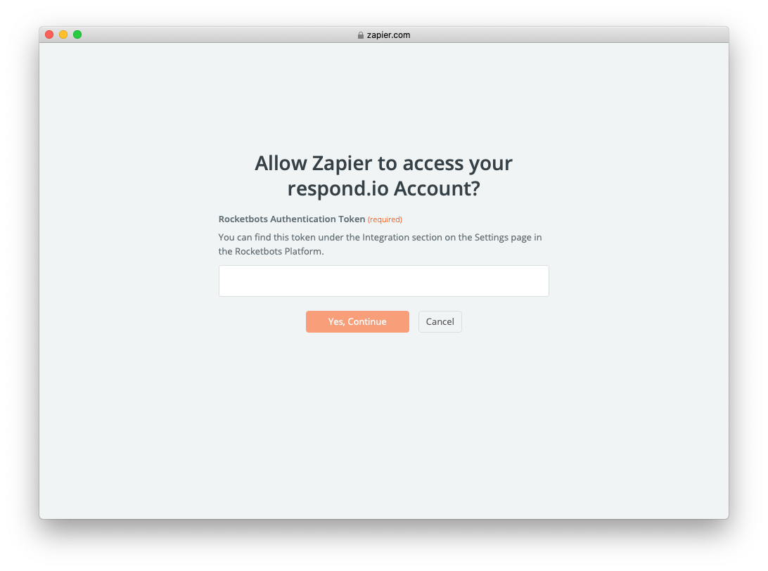 zapier Authentication Token required page