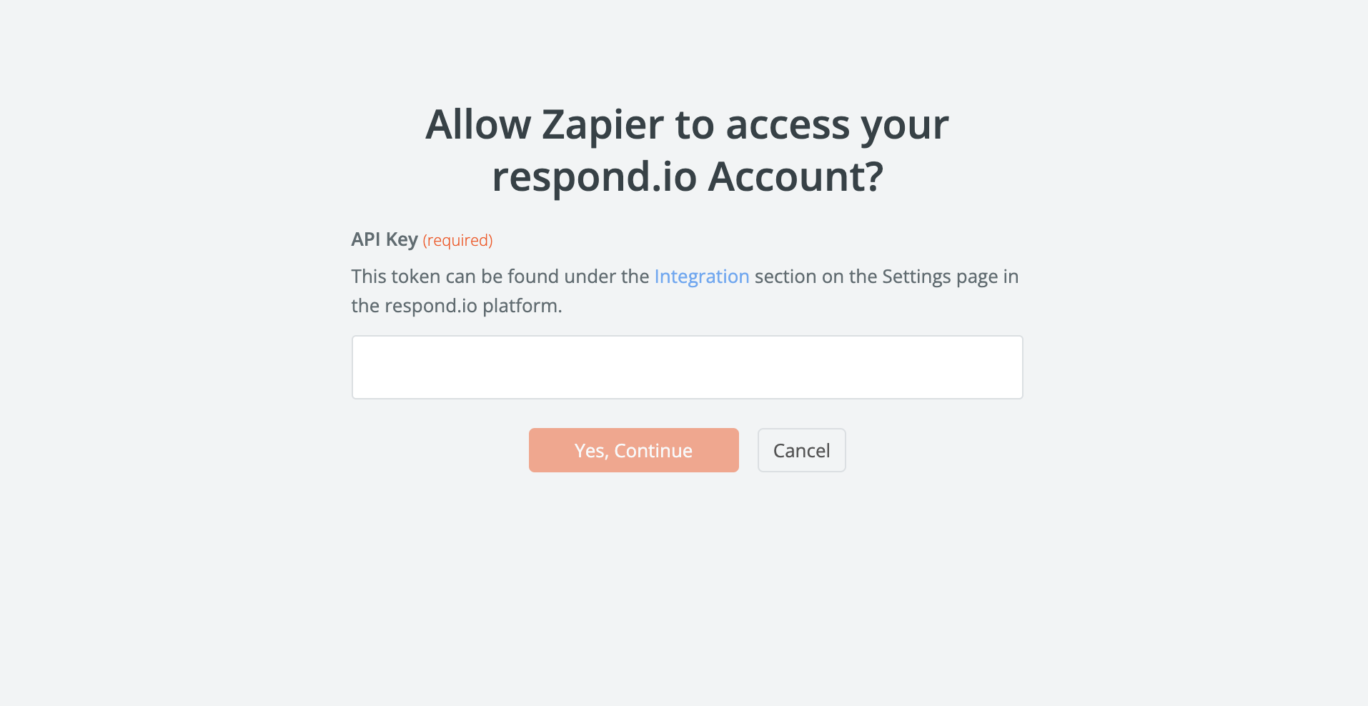 zapier Authentication Token requiere página