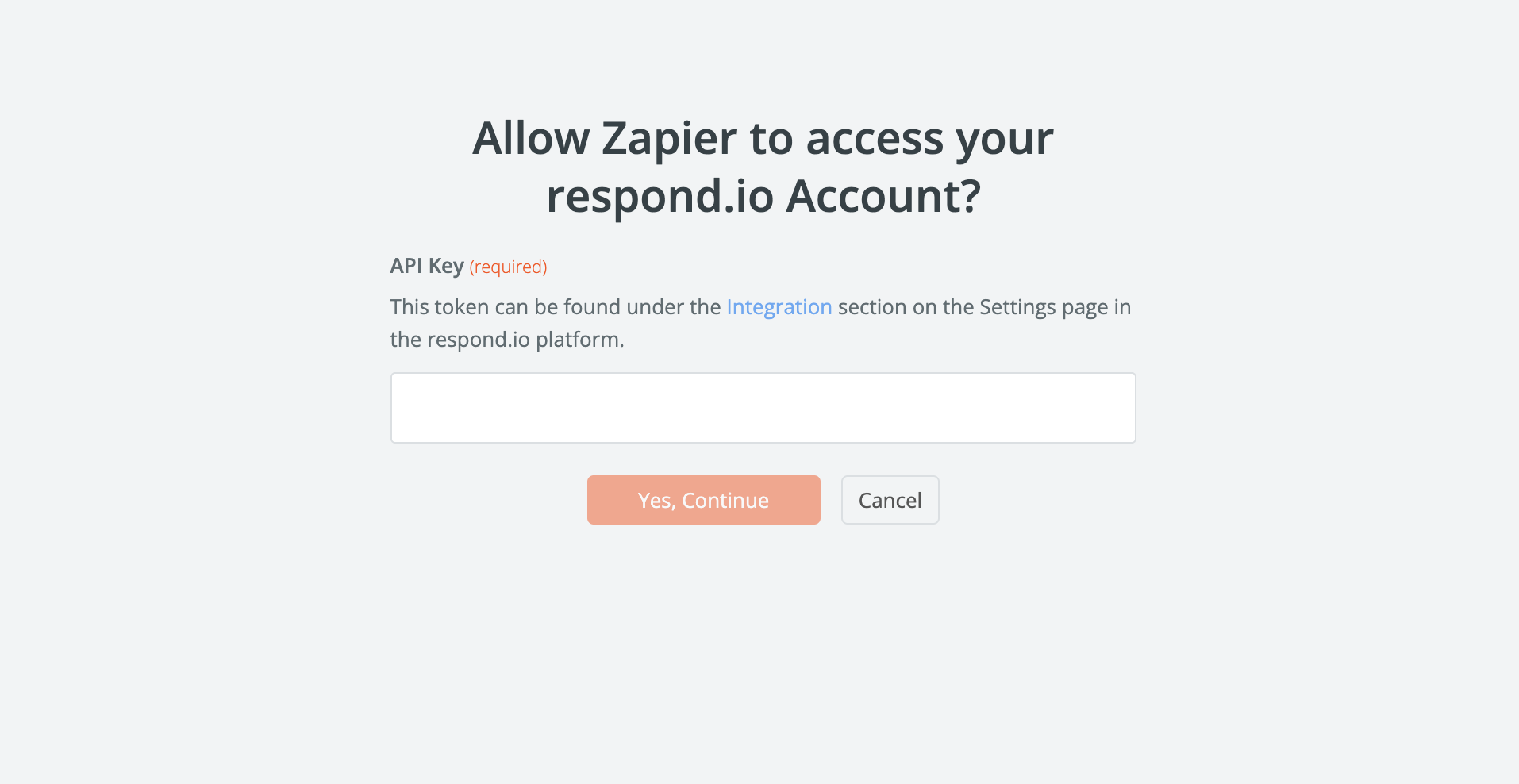 الصفحة المطلوبة لرمز المصادقة zapier