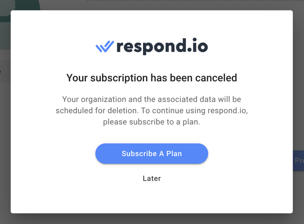 screenshot showing the Subscription Canceled window