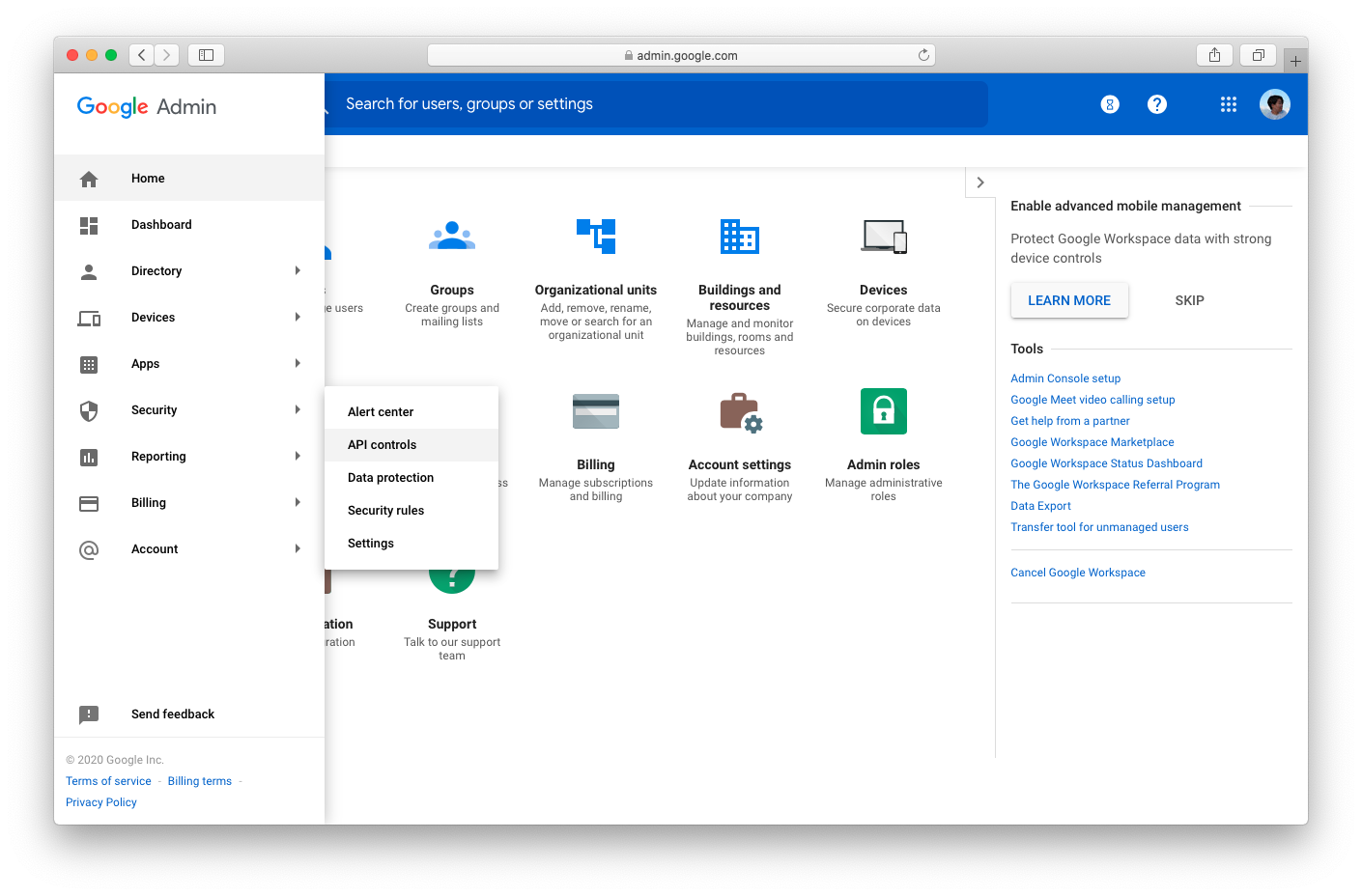 Administrador del espacio de trabajo de Google