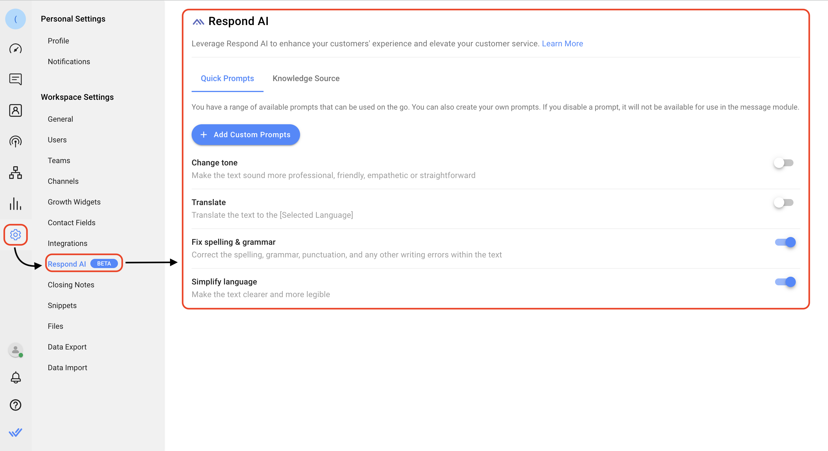 AI Name Recognition in Nodejs A Guide to Web Speech API Integration - Workspace Setting: Respond AI - Respond.io Help Center