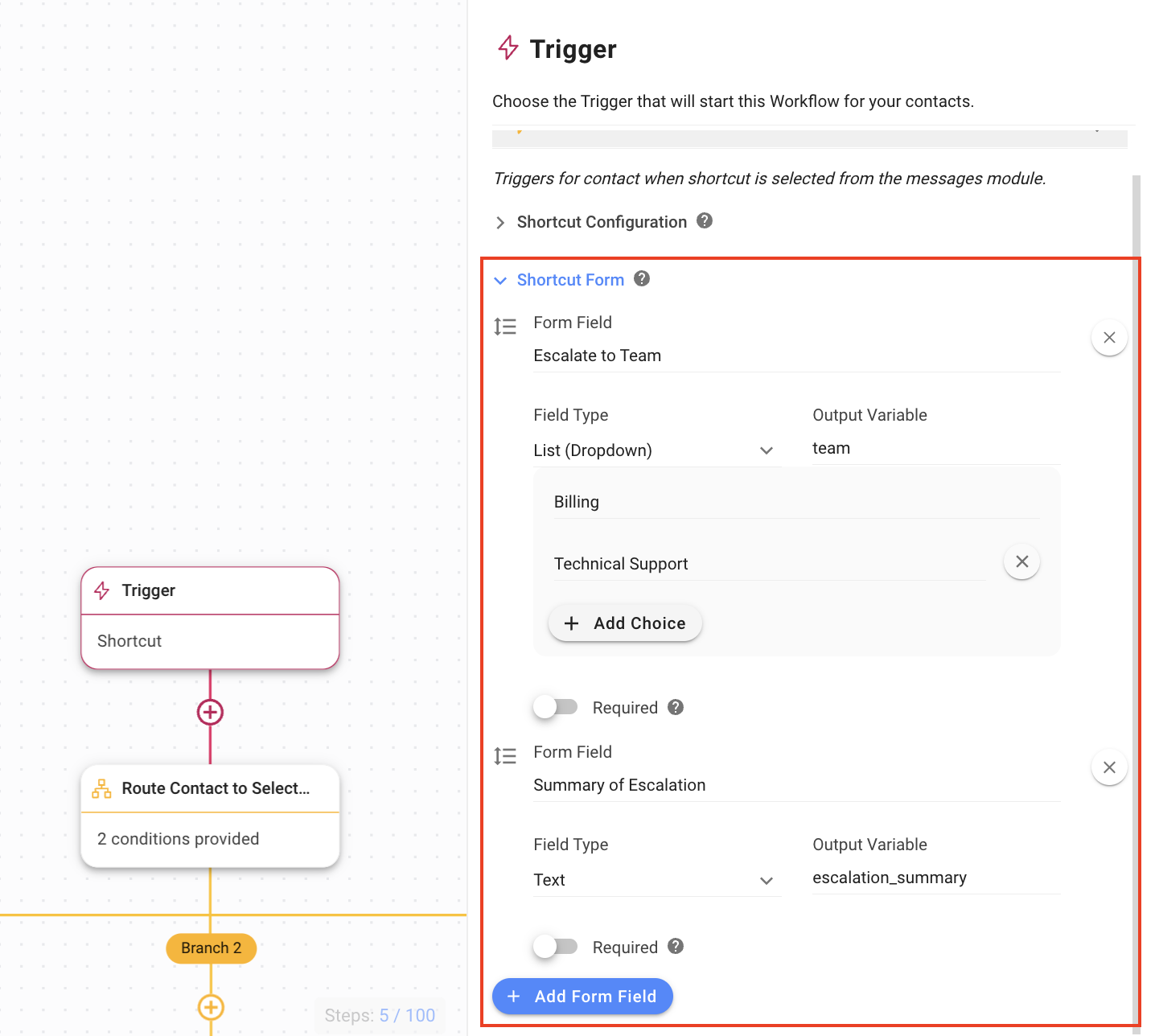 Shortcut Form for Trigger Step