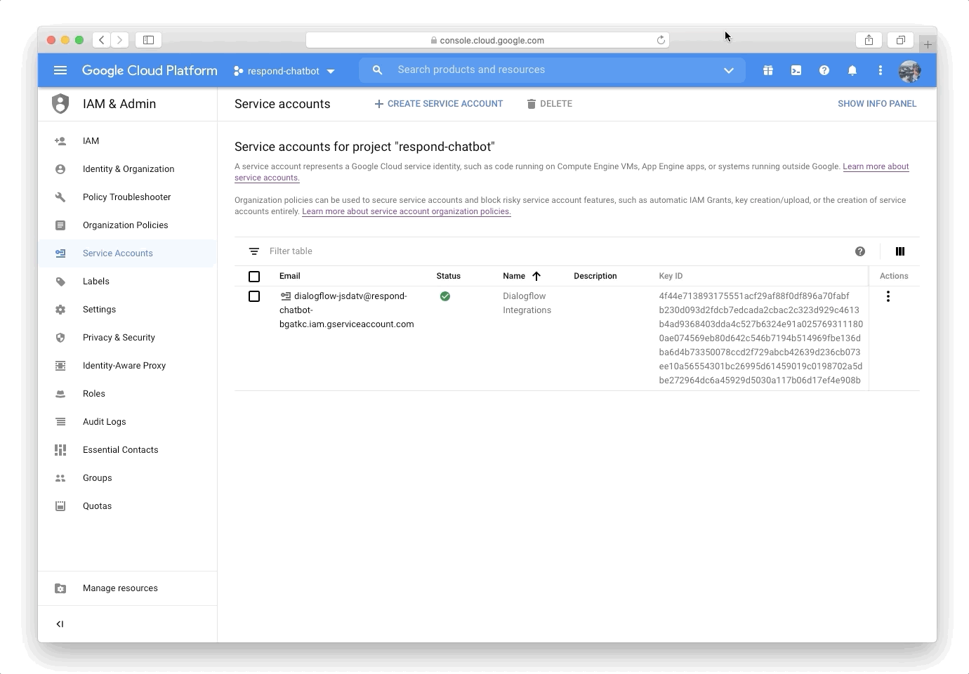 gif mostrando cómo seleccionar cuenta de servicio