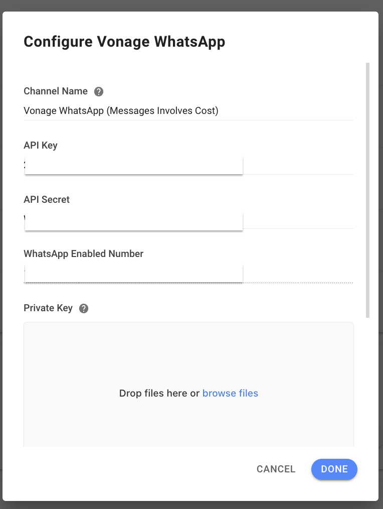Vonage WhatsApp Channel Configuration on respond.io platform