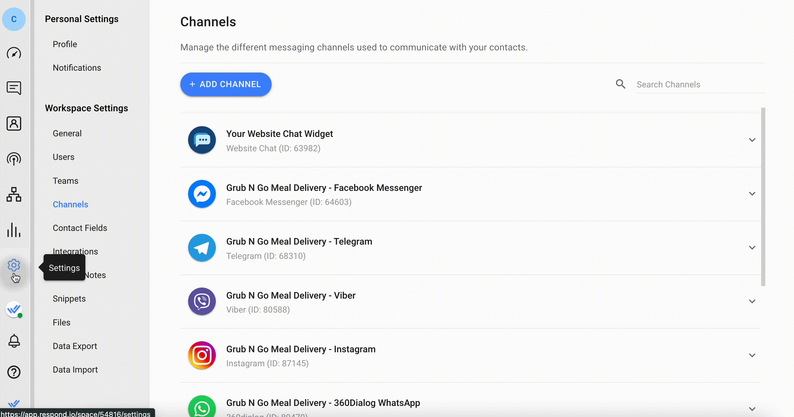 Encontrar el código del Widget de Chat del Sitio Web después de conectar el Canal Webchat