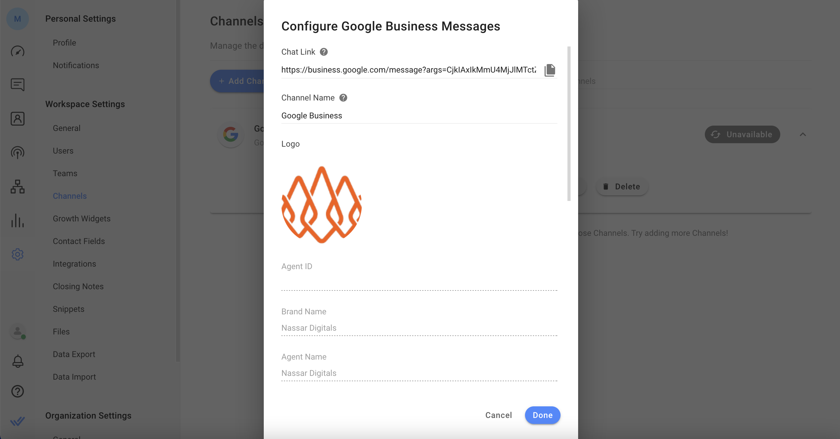 GBM channel configuration settings