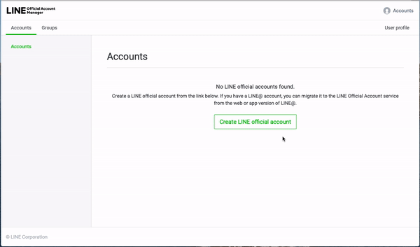 LINE Business Account Creation Page