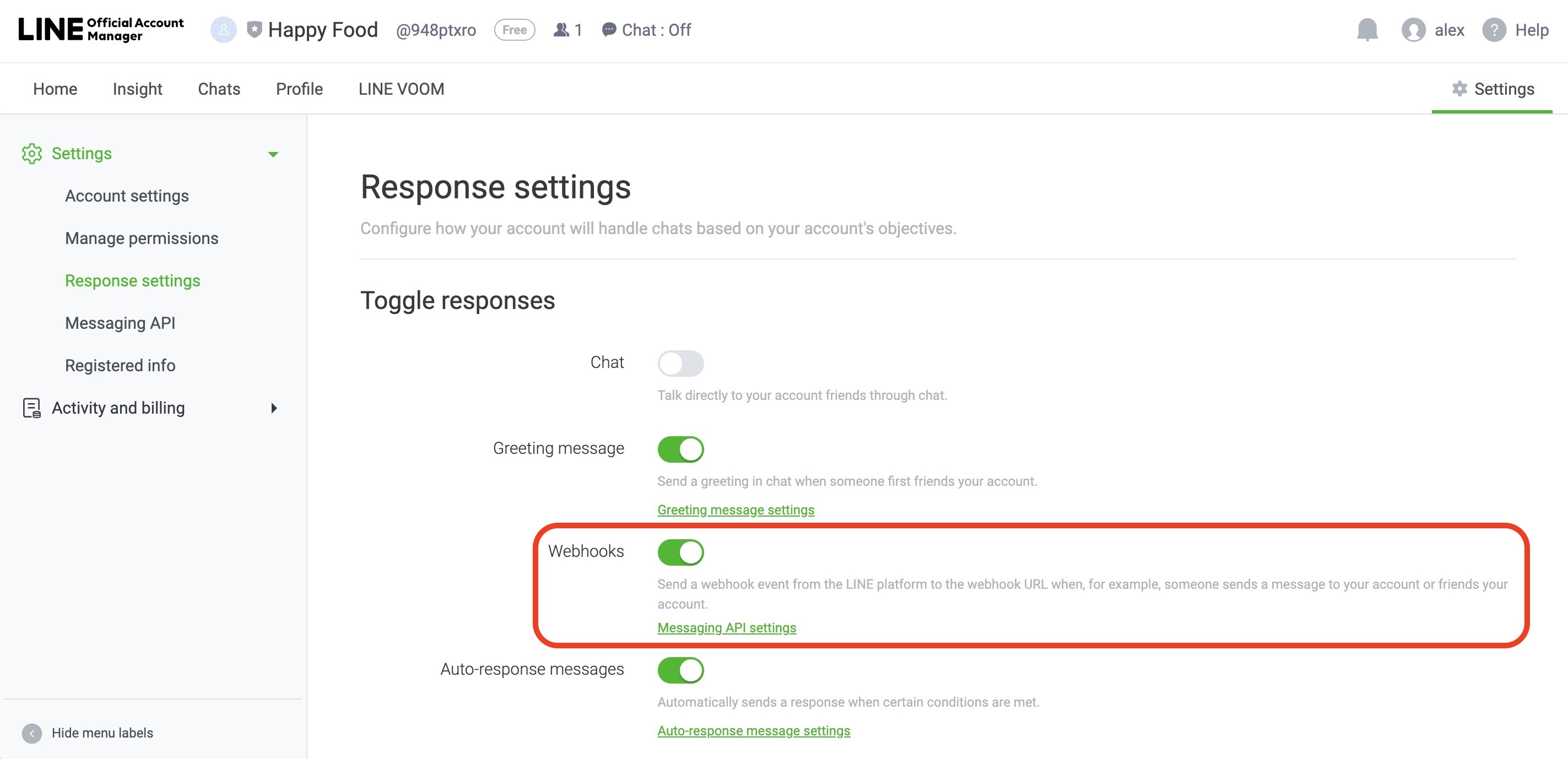 LINE Response Settings