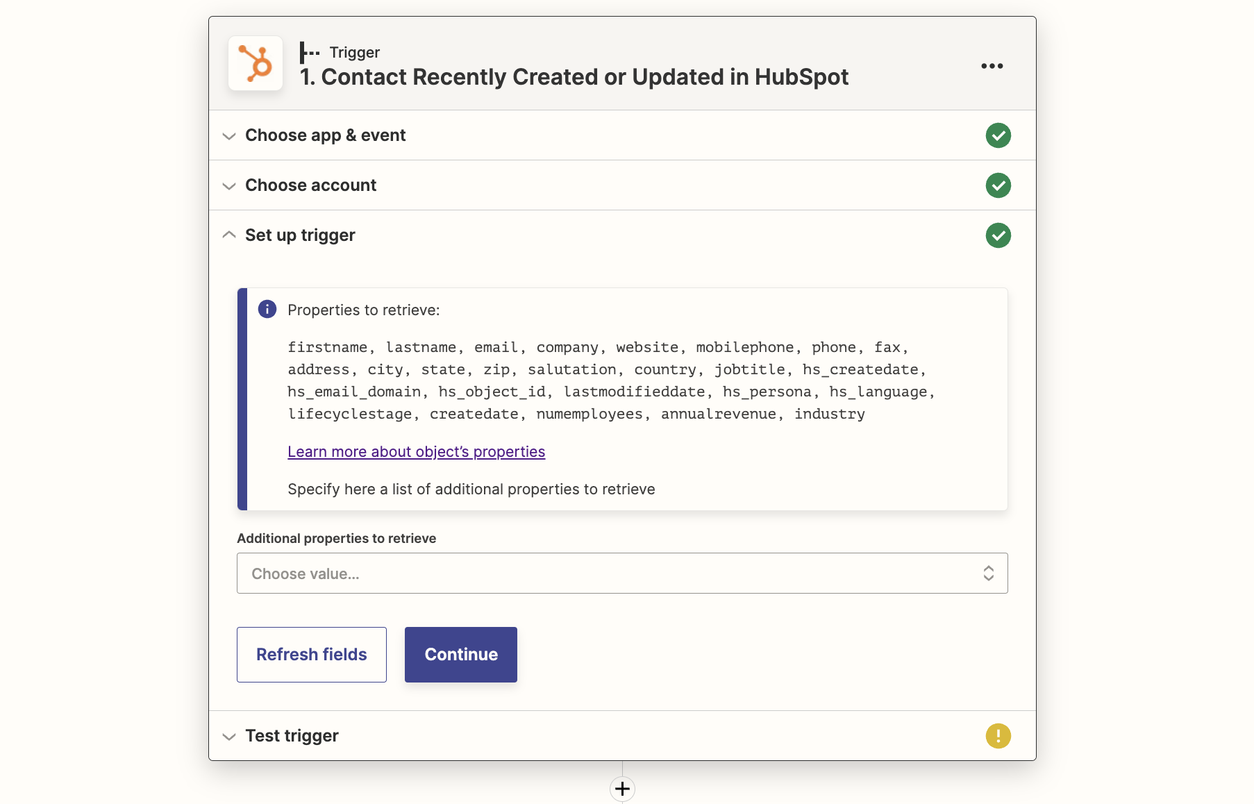 HubSpot trigger configuration