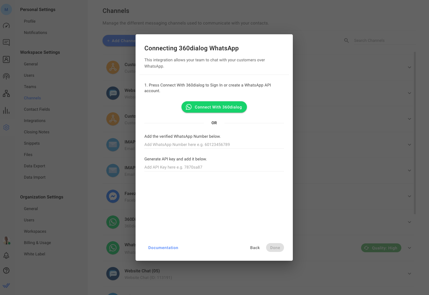 Connecting 360dialog WhatsApp API to respond.io dialog