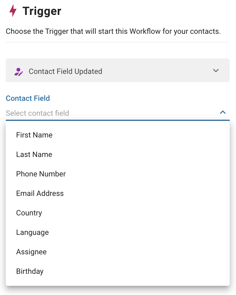 screenshot of contact field updated trigger