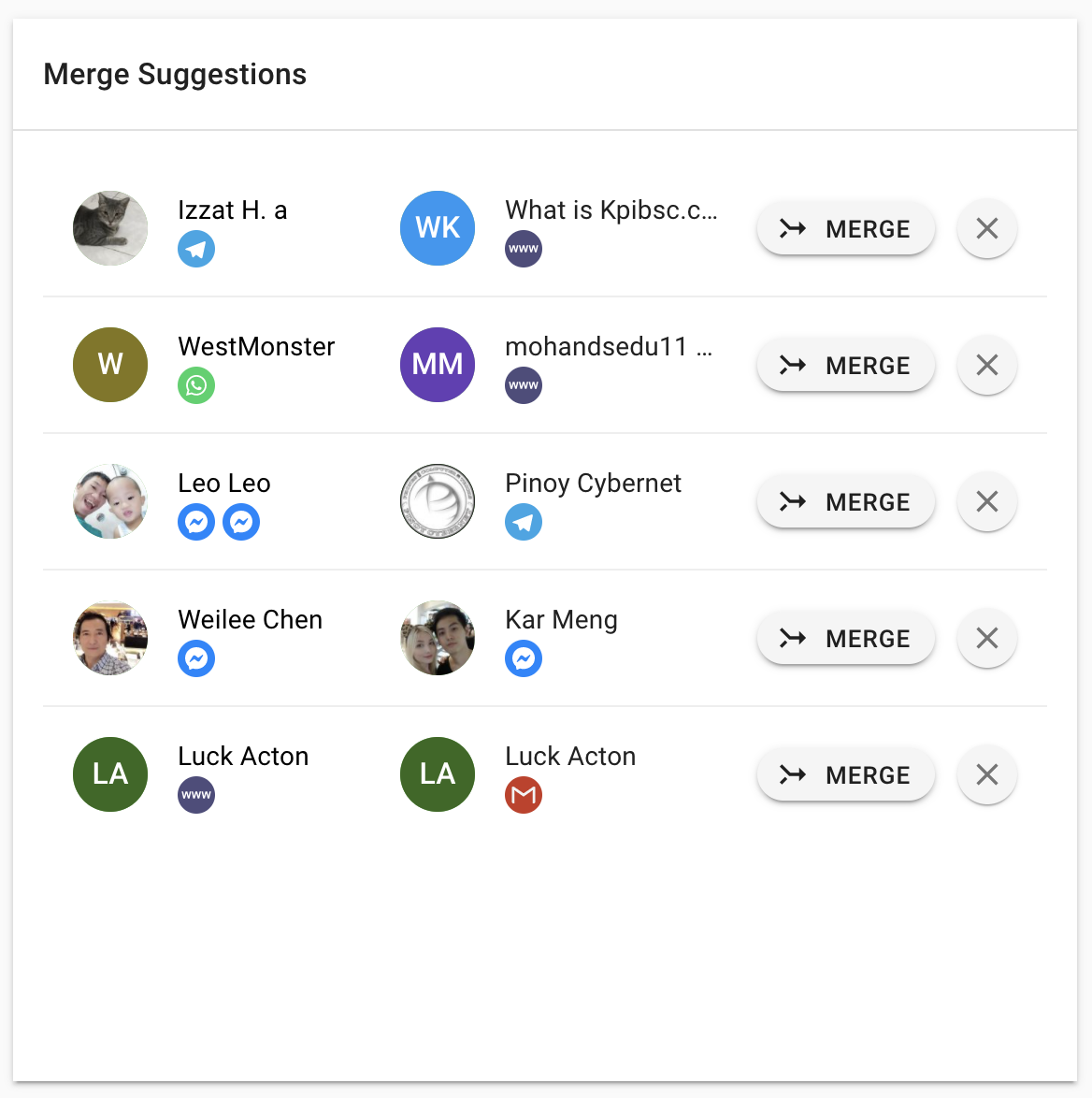 screenshot of merge suggestions dashboard widget
