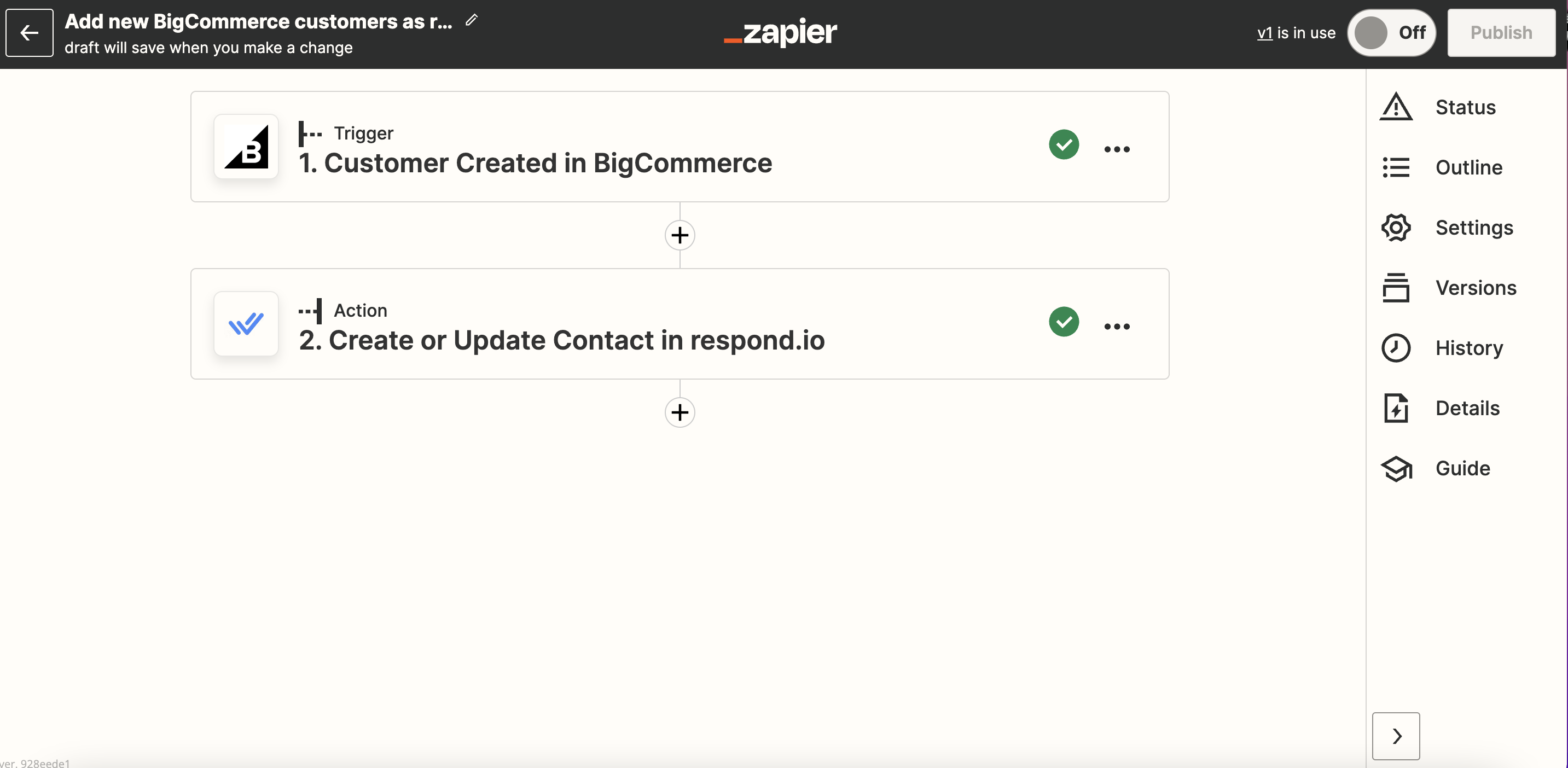 screenshot of Zapier template to add contacts as customers