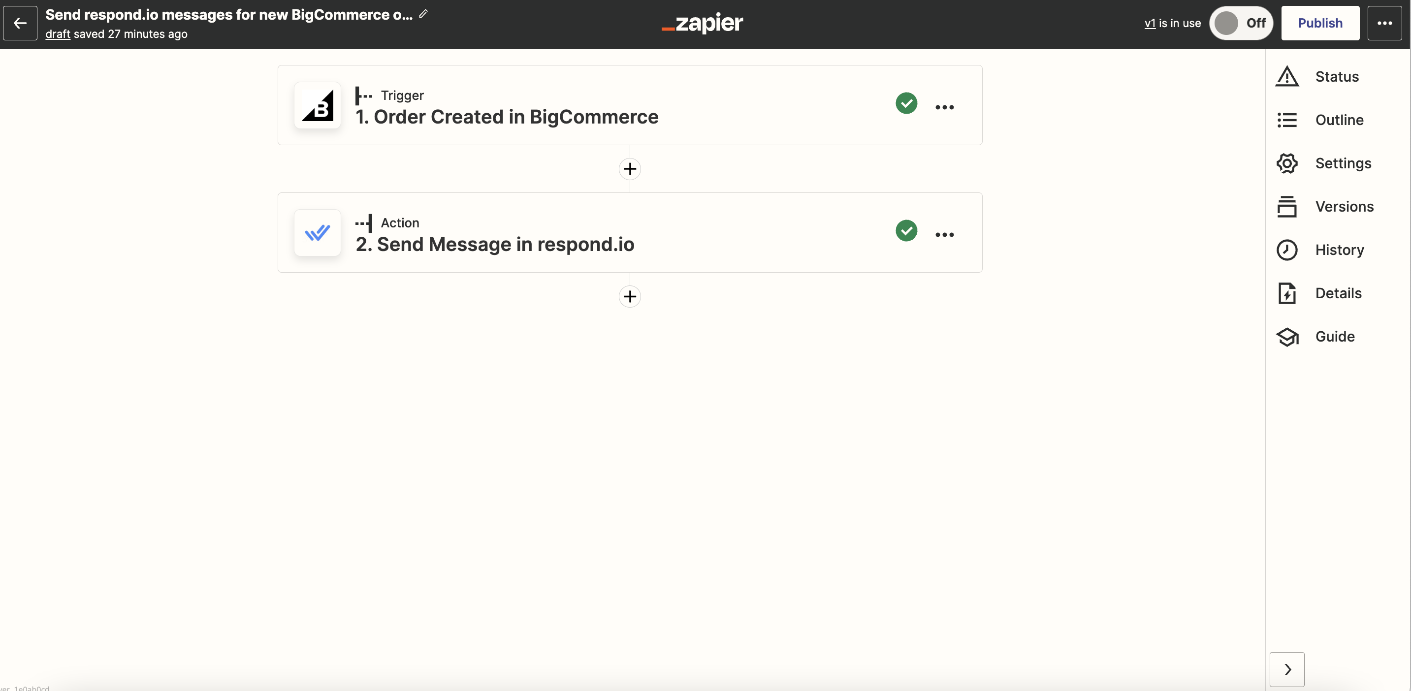 screenshot of Zapier template to send messages for new orders