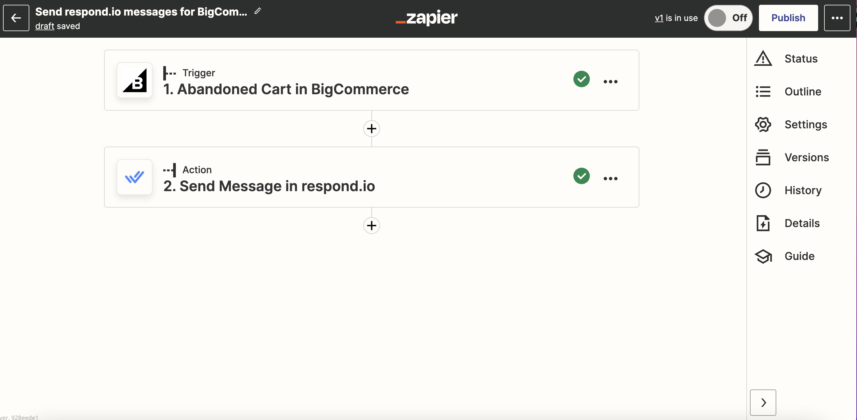 لقطة شاشة لقالب Zapier لإرسال رسائل سلة التسوق المهجورة