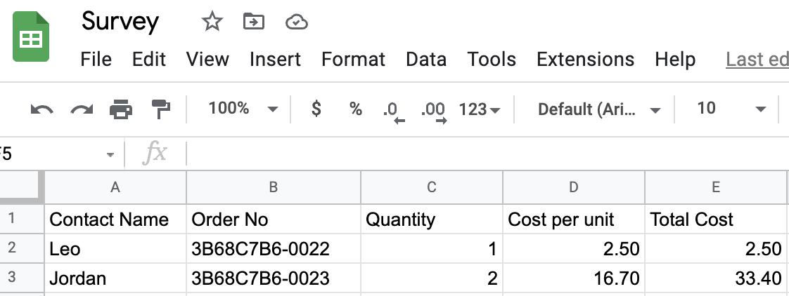 screenshot showing a google sheet with row added