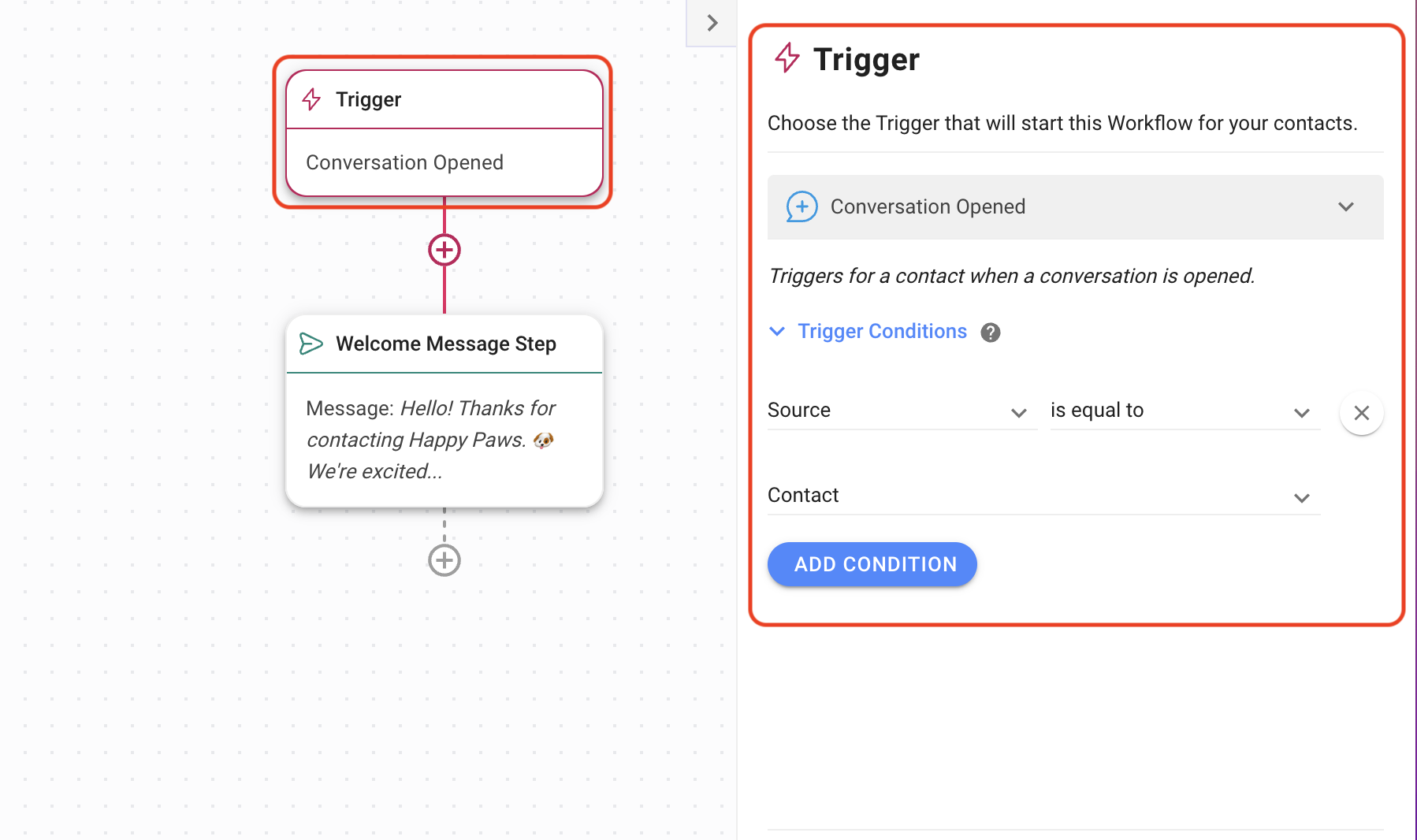screenshot of a conversation opened trigger