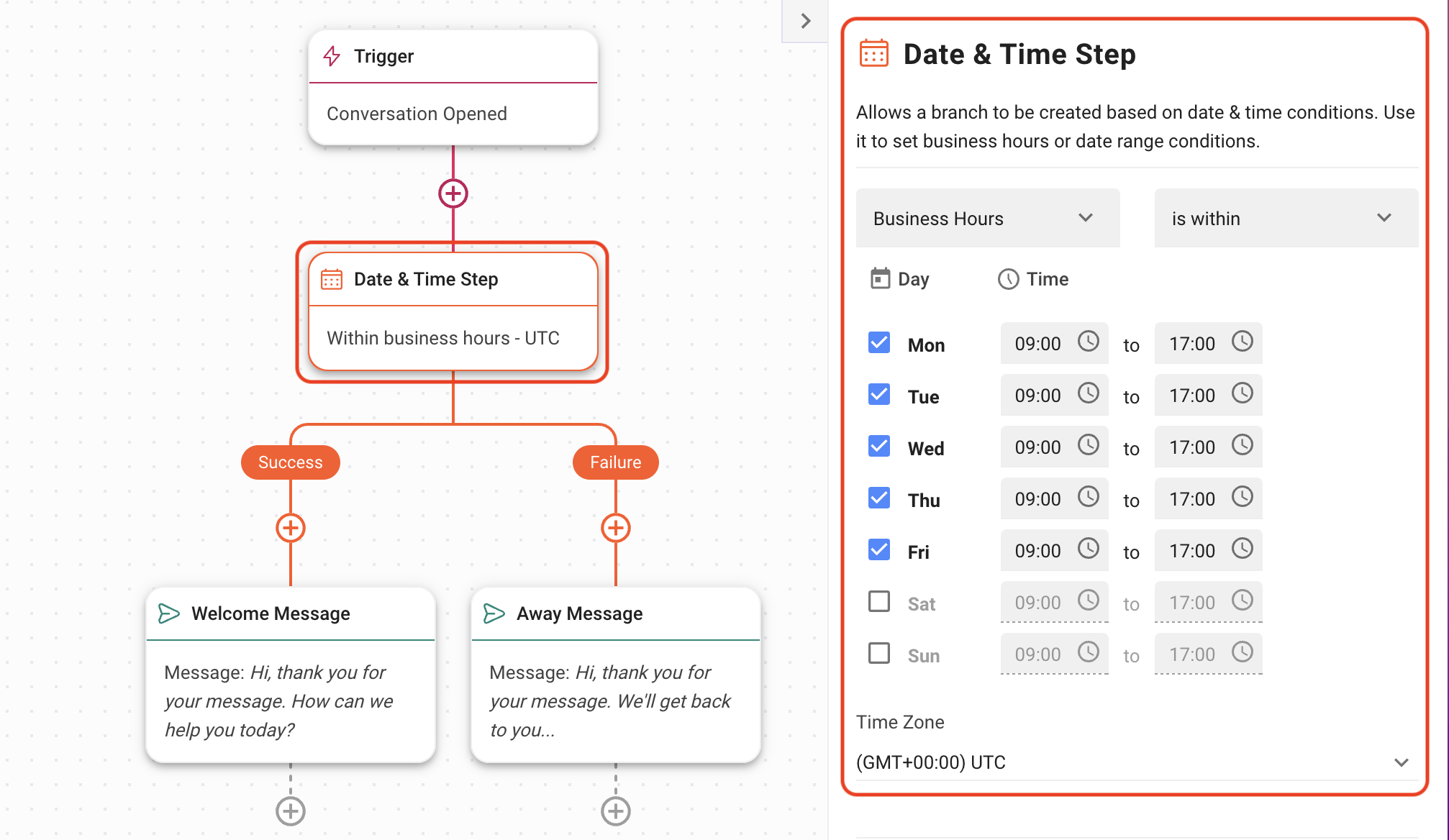 Screenshot of Date and Time Step for a workflow