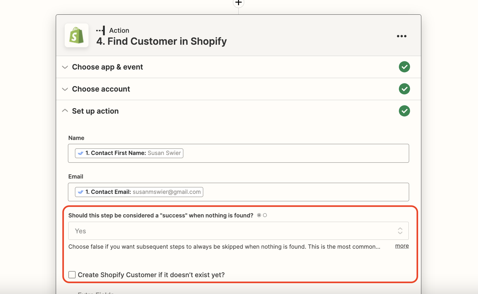 captura de pantalla del paso de encontrar cliente en Shopify