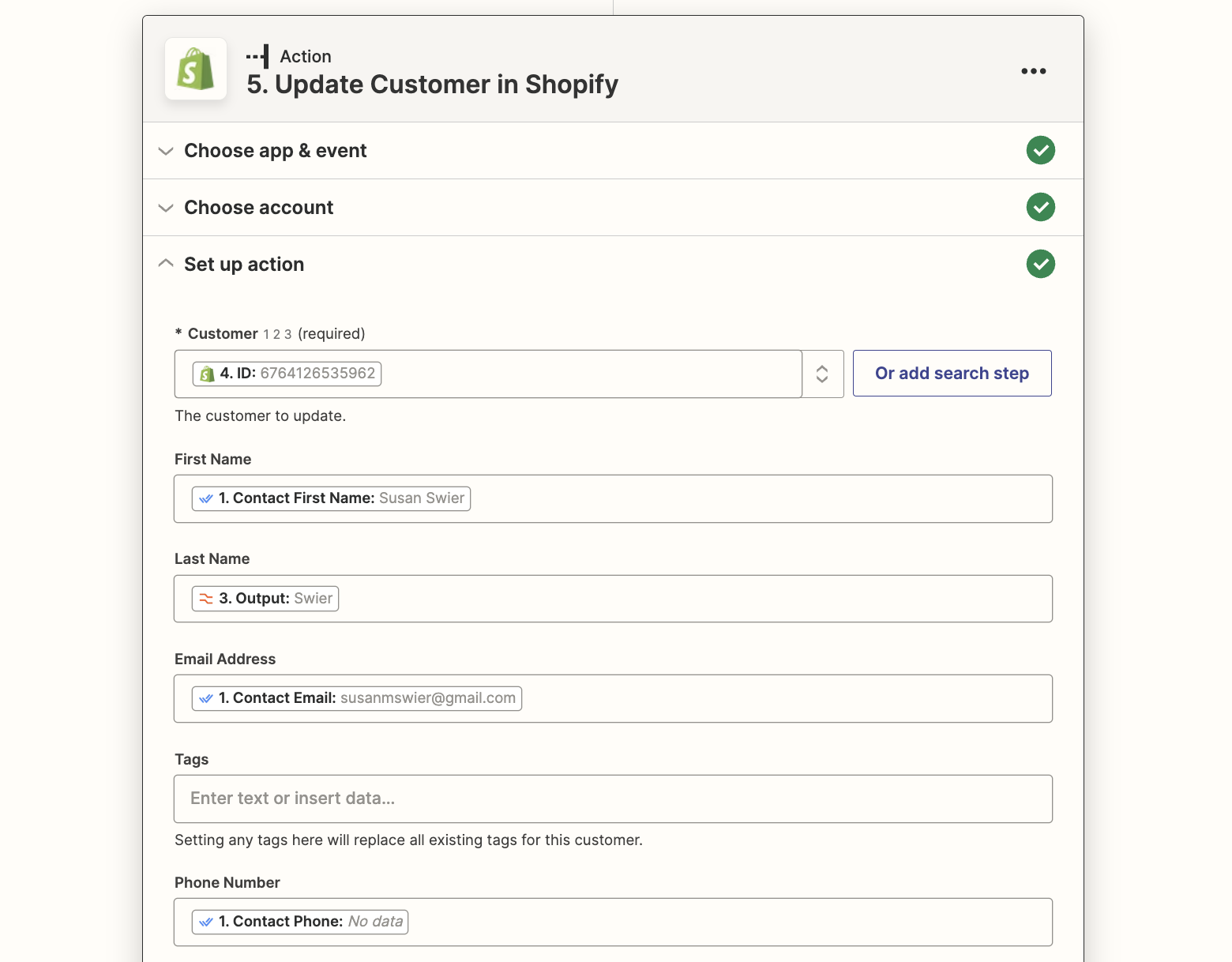 لقطة شاشة لتحديث العميل في Shopify الخطوة