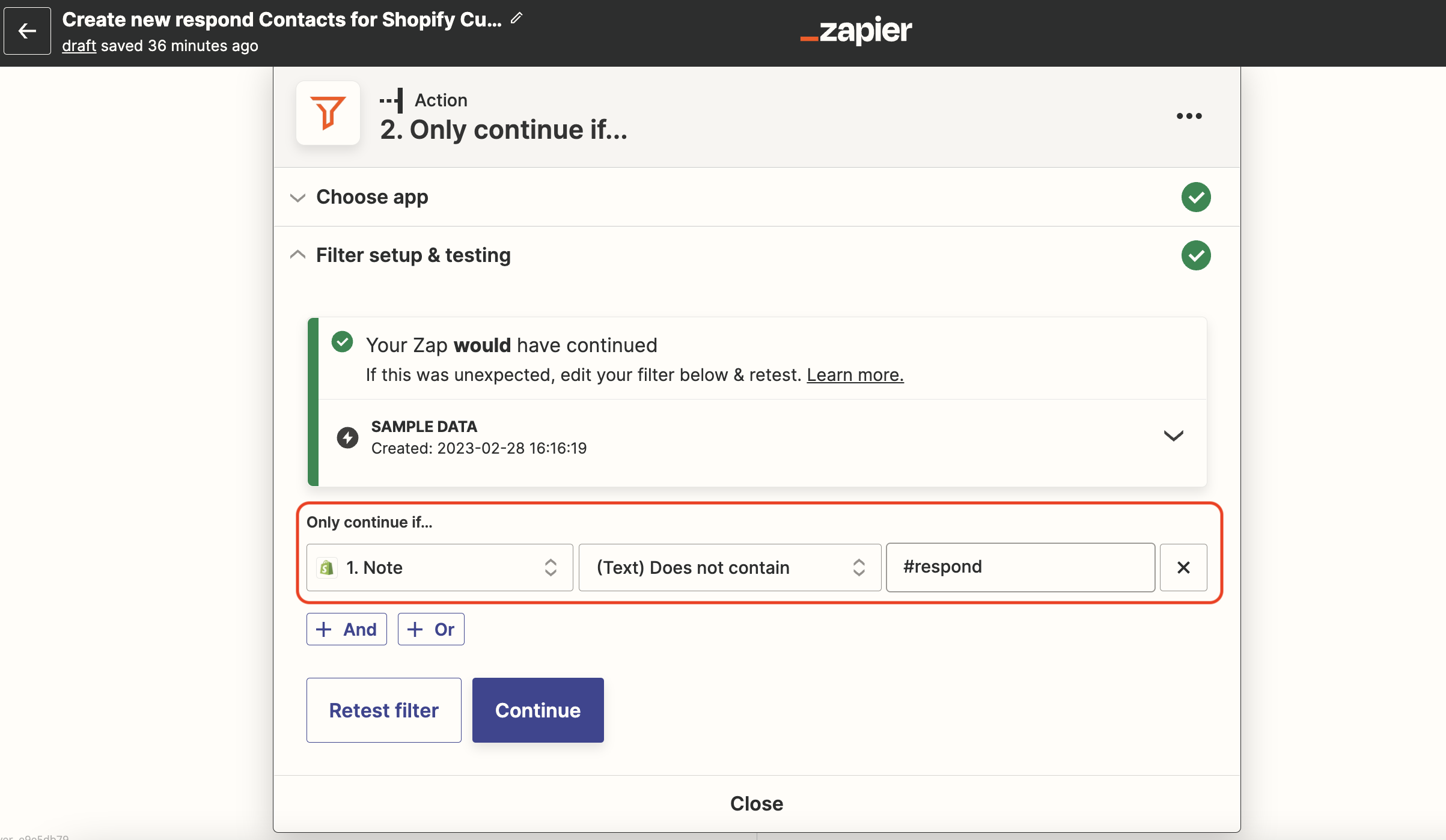 Zapier filter action