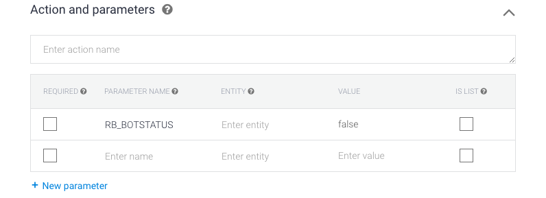 screenshot showing the bot off dialogflow parameter