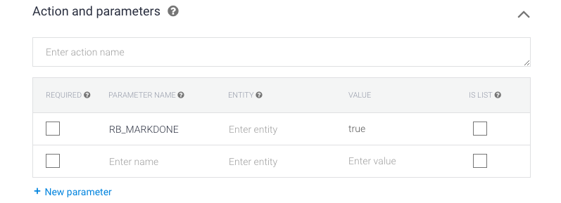 screenshot showing how to use the dialogflow markdone parameter