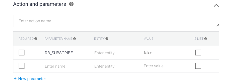 screenshot showing how to use dialogflow parameters to unsubscribe a contact