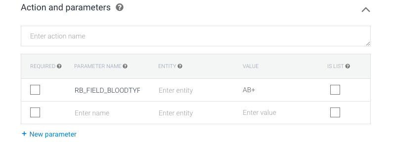 screenshot showing how to use dialogflow parameters to set a custom field