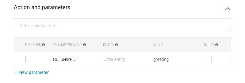 screenshot showing how to use dialogflow parameters to send snippets