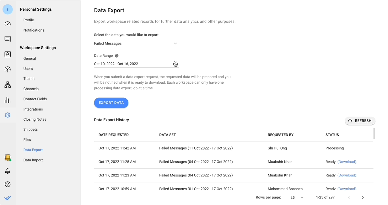 gif showing how to select date range for export