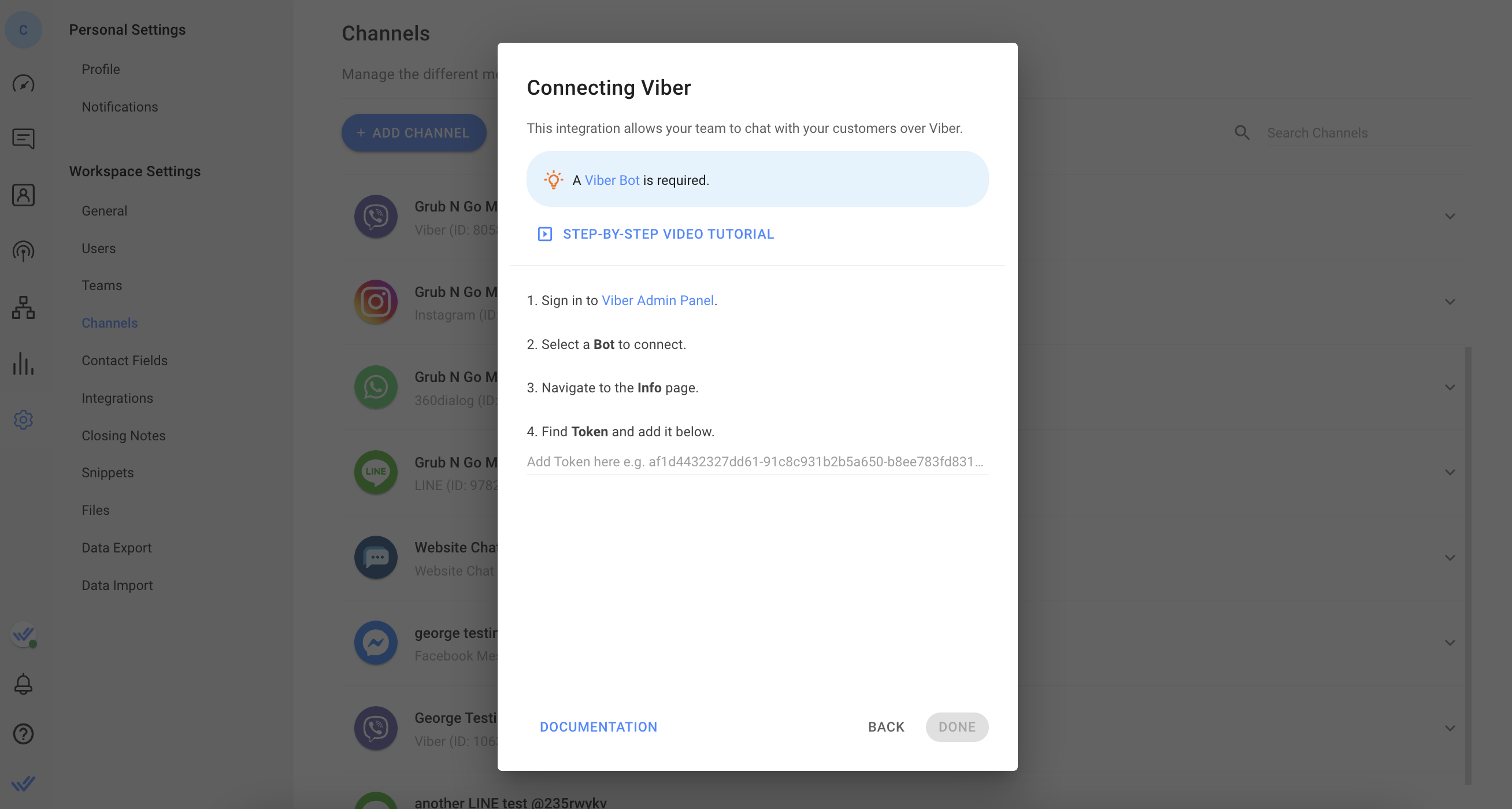 Connecting Viber to respond.io dialog