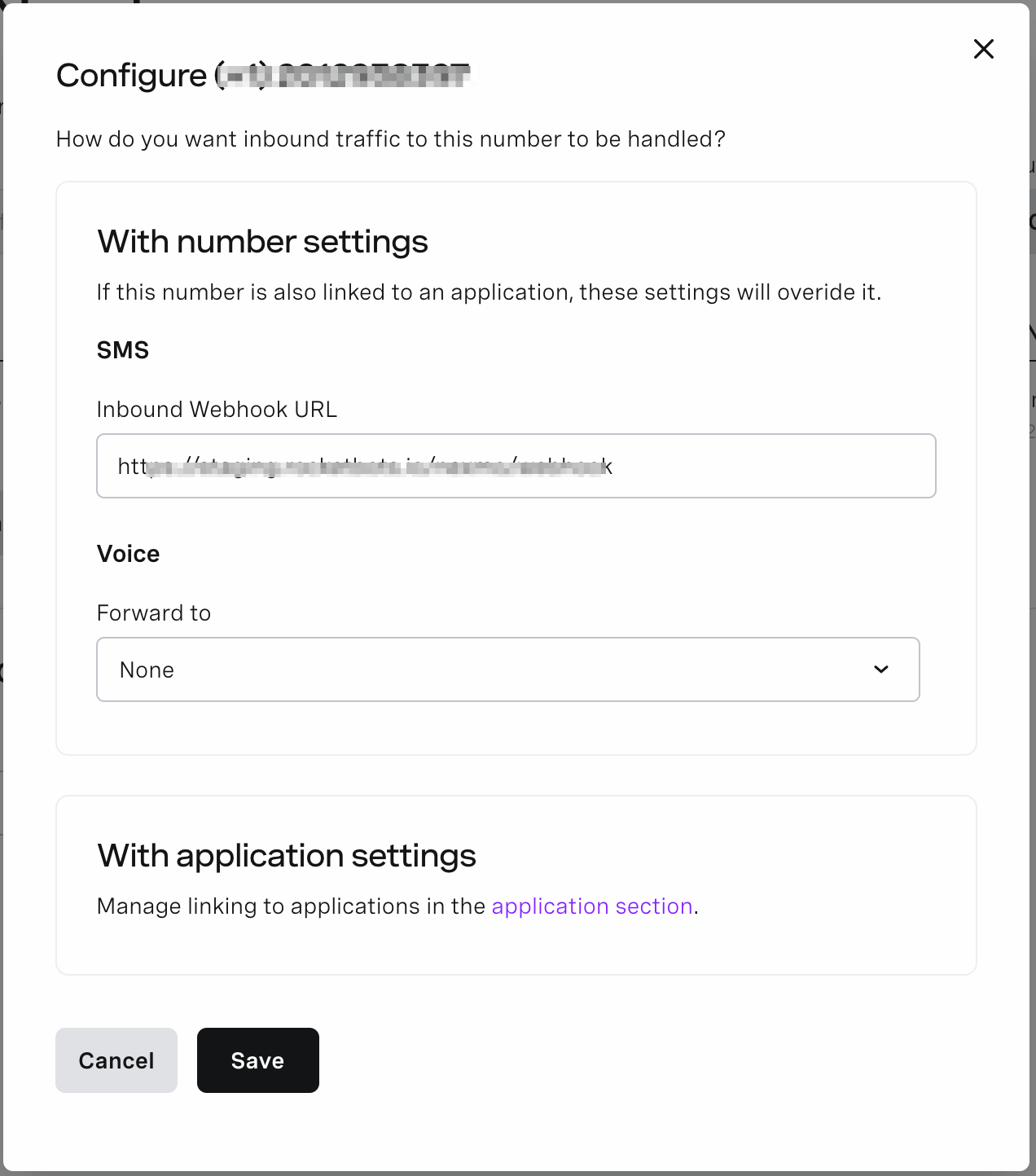 Vonage page dialog configure sms number