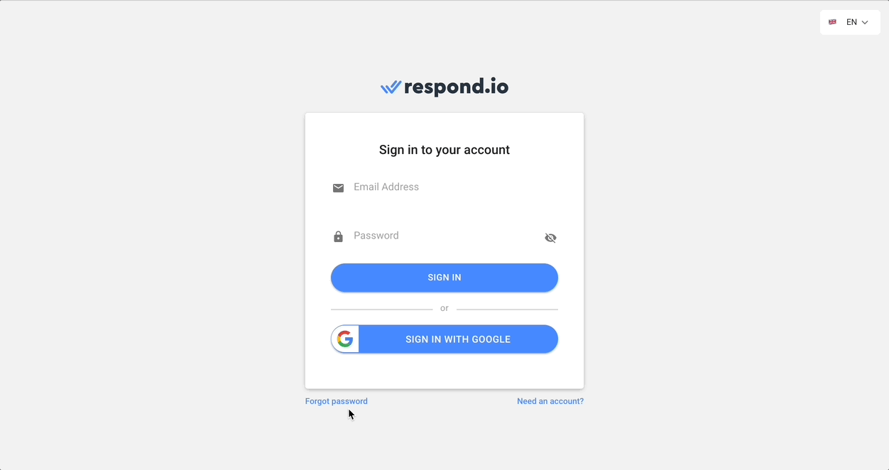 Respond.io platform forget password