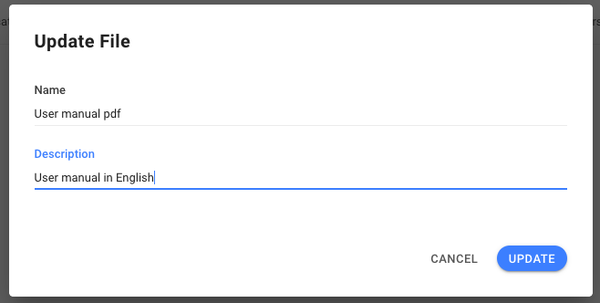 screenshot showing how to update a file name or description