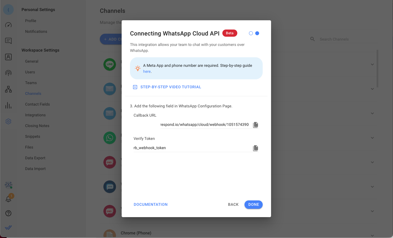 Connecting WhatsApp Cloud API to respond.io dialog