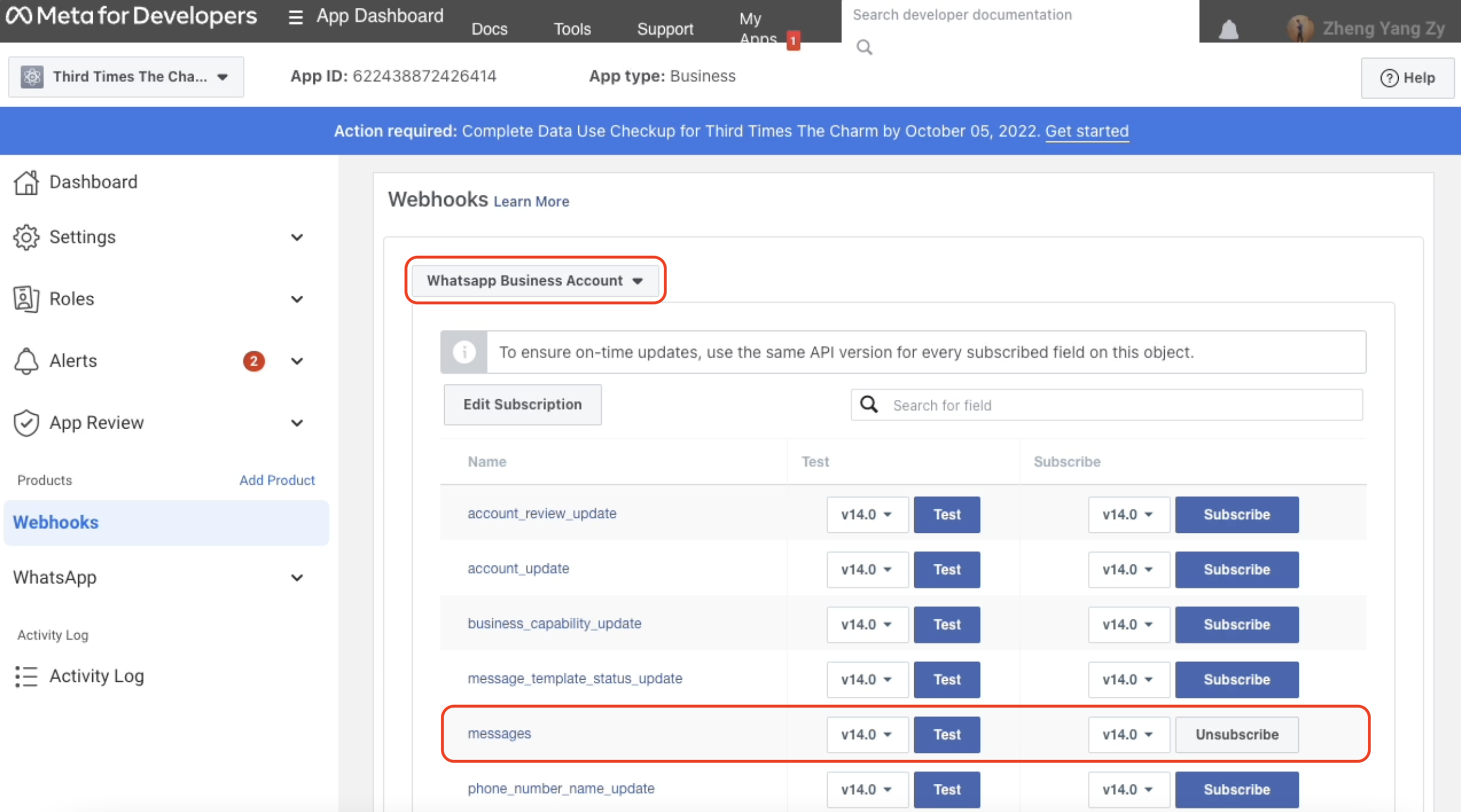 Suscríbete a la página del evento webhook