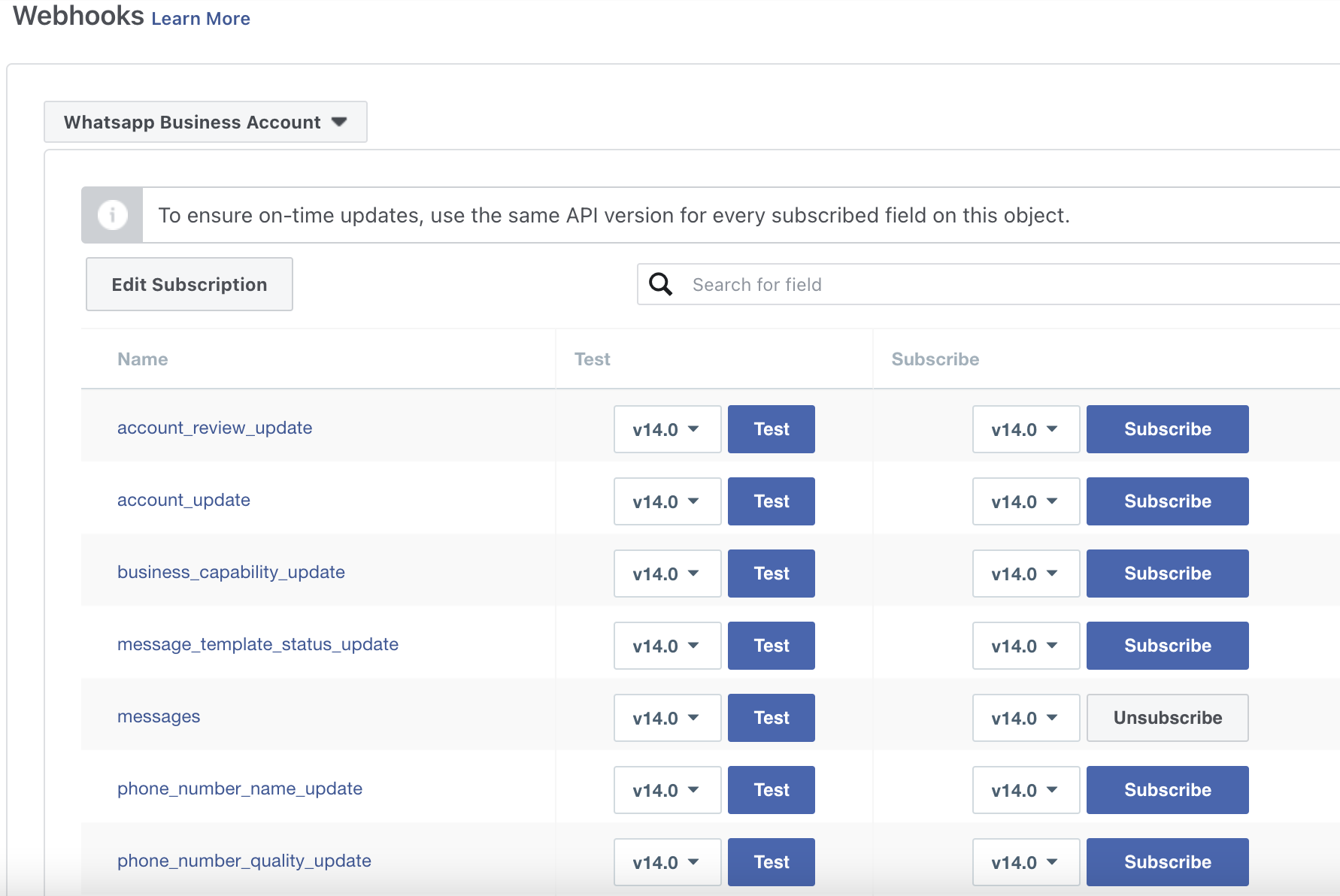 Webhook de mensajes de suscripción de API de WhatsApp Cloud