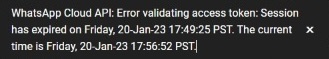 screenshot showing the WhatsApp Cloud API Error