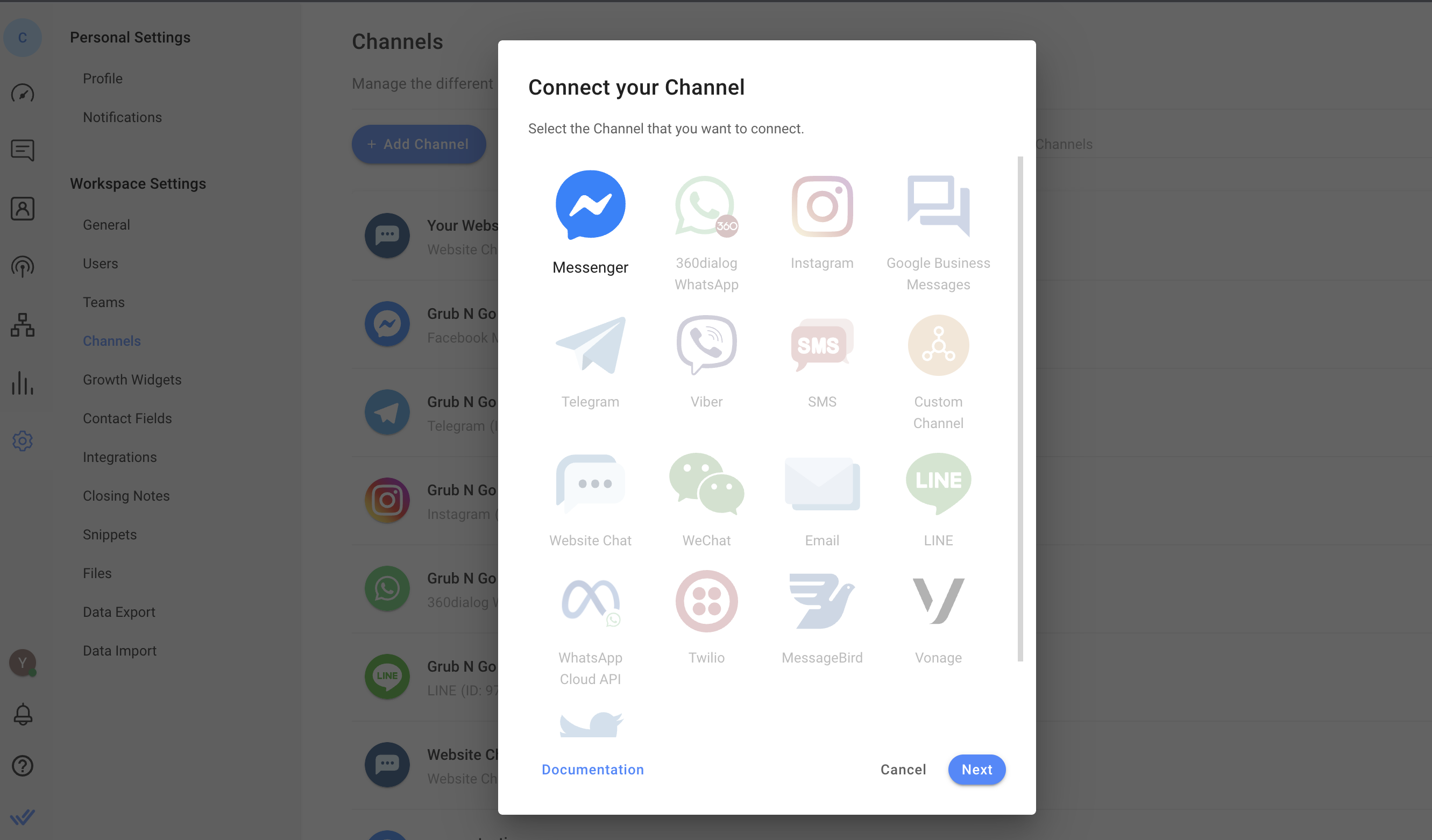 Connect your Channel dialog