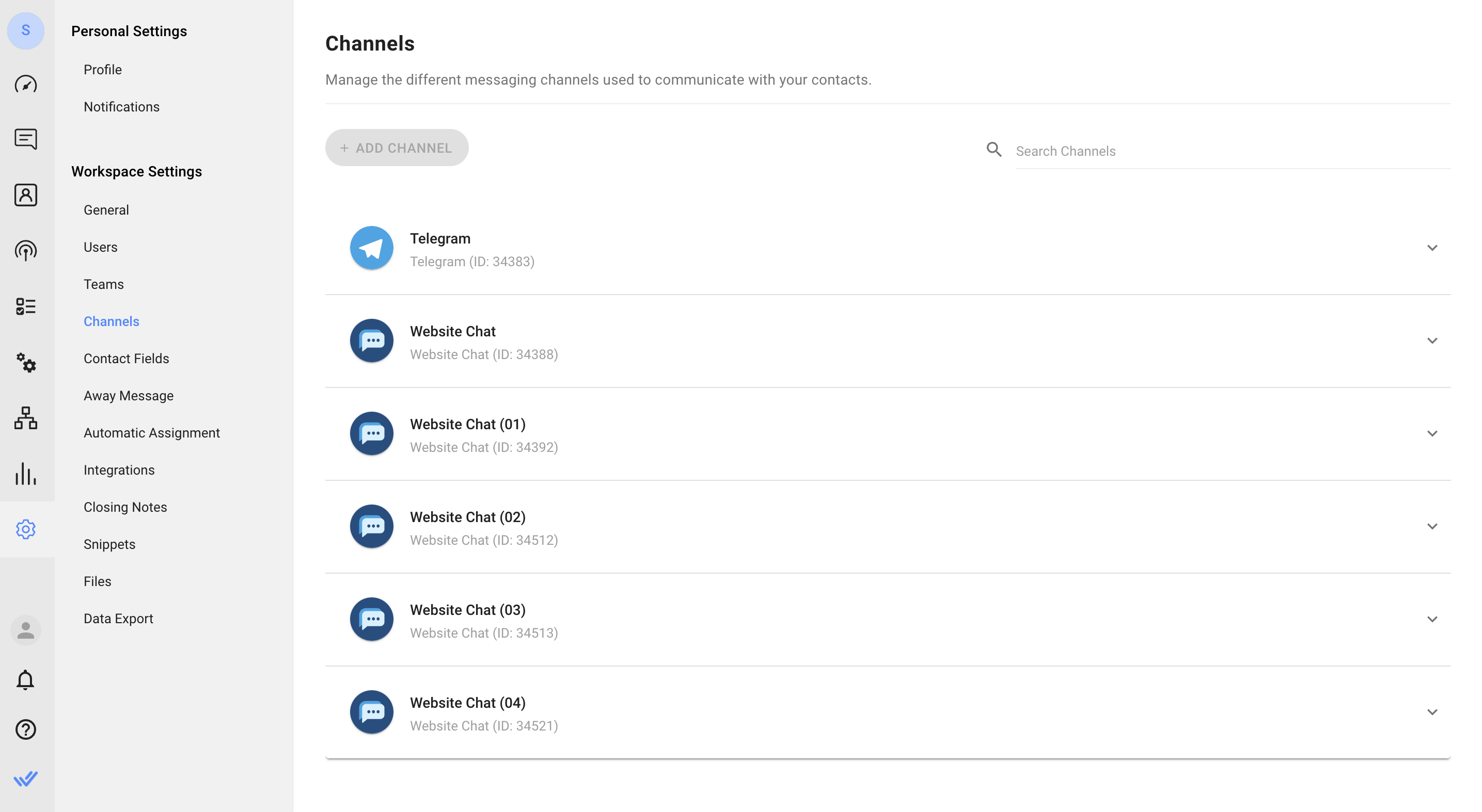 screenshot of channel settings page in respond.io