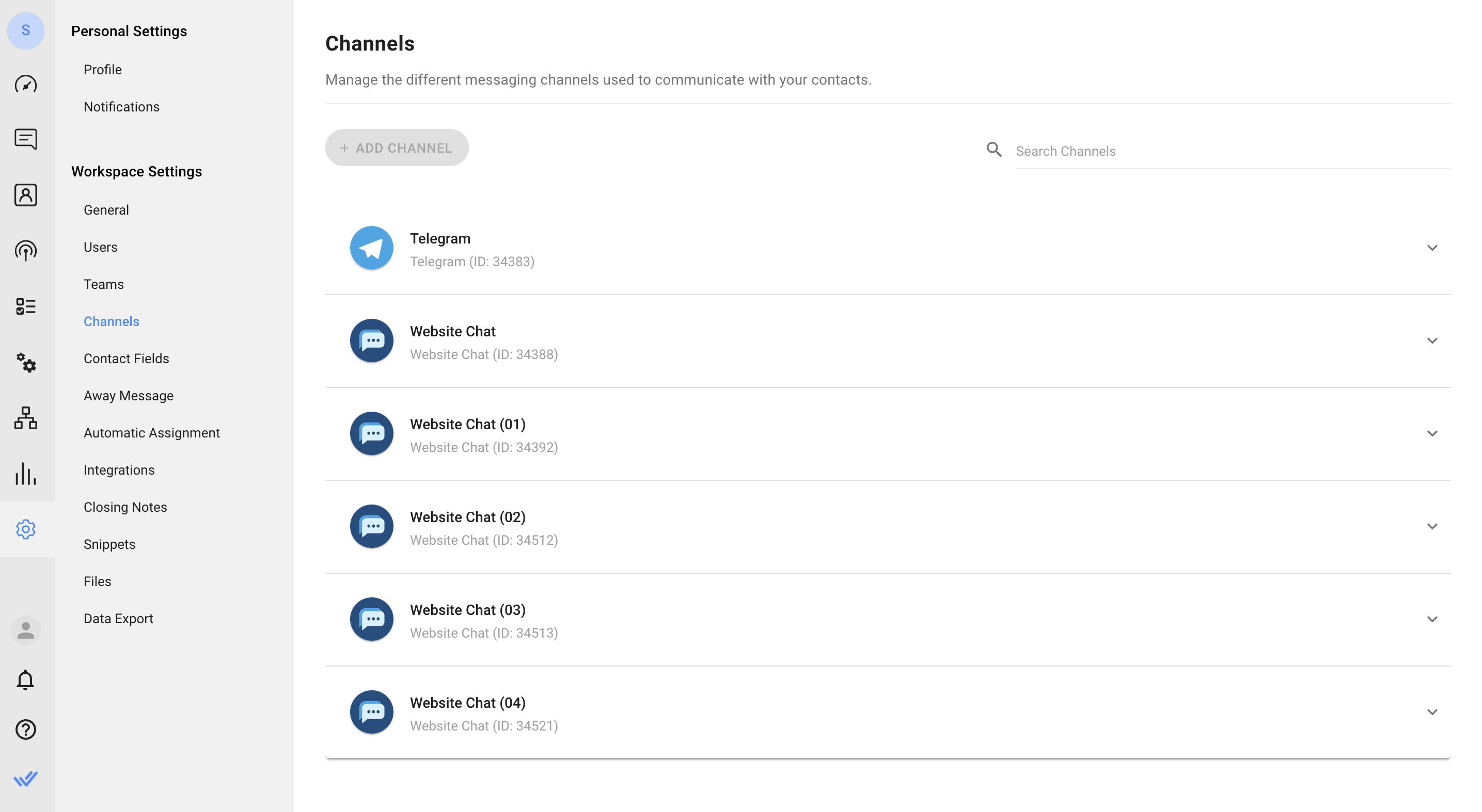 captura de pantalla de la página de configuración del canal en respond.io