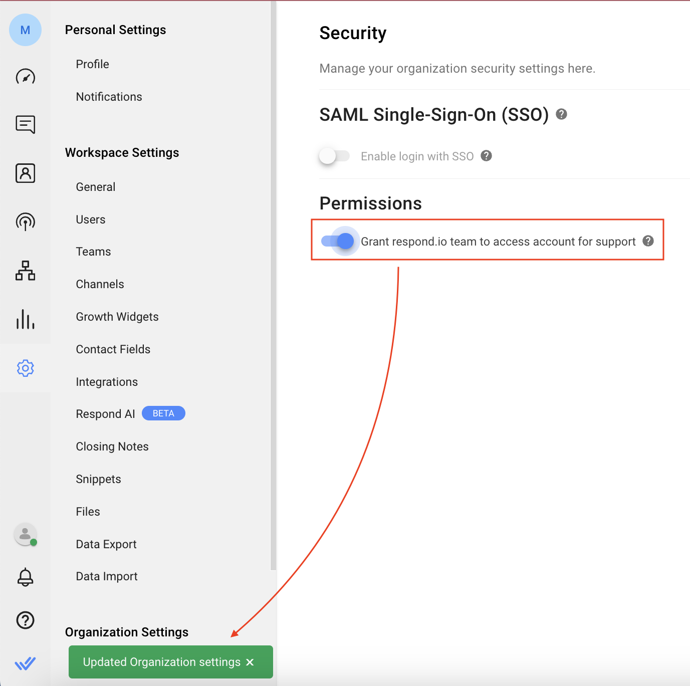 Granting Respond support access permission