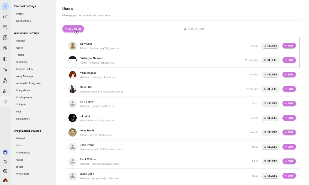 Invite teammates on respond.io