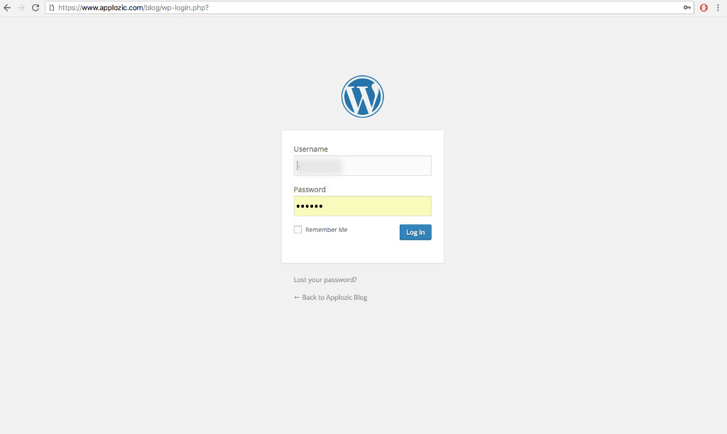 Página de inicio de sesión de WordPress