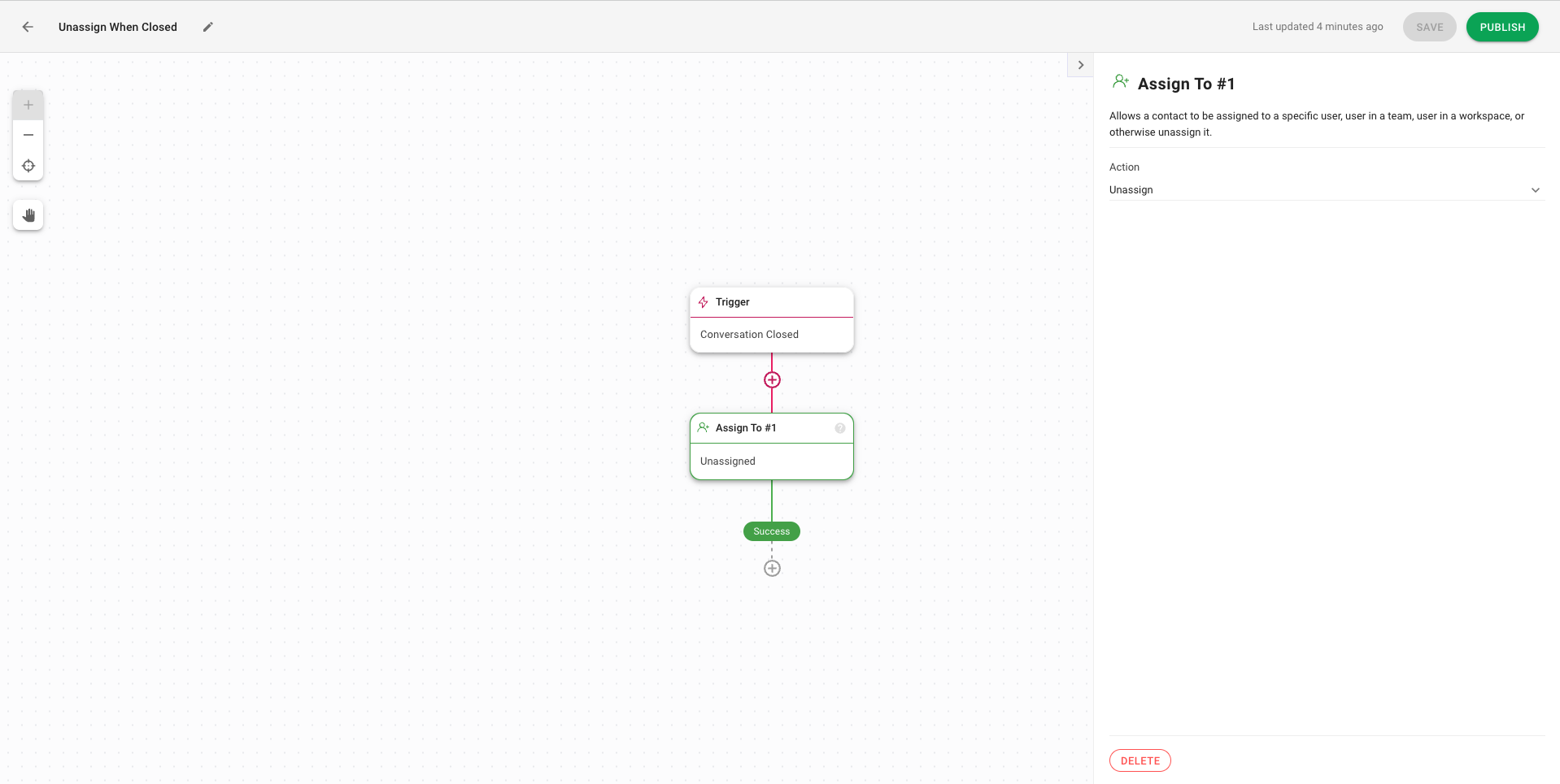 screenshot showing how to use a workflow to unassign contacts