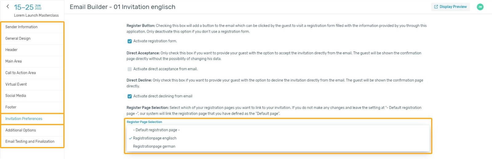 Linking Registry to Invitation