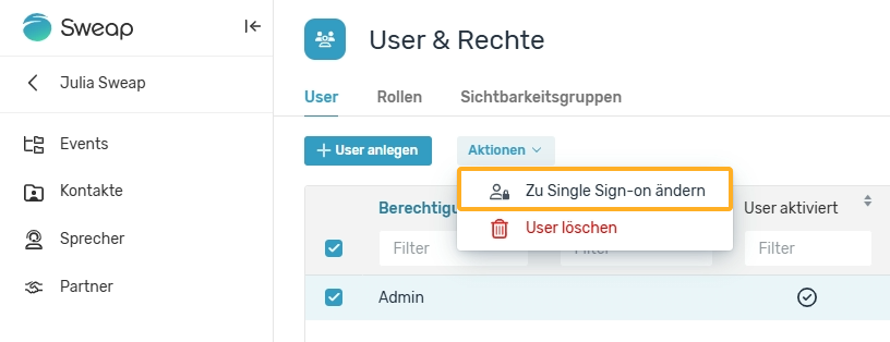 Bestehende User zu SSO-User umwandeln