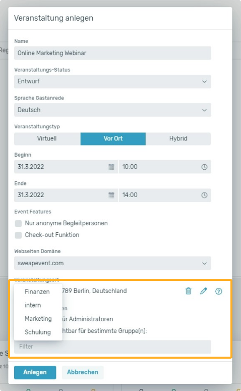 Sichtbarkeitsgruppe einer Veranstaltung zuordnen